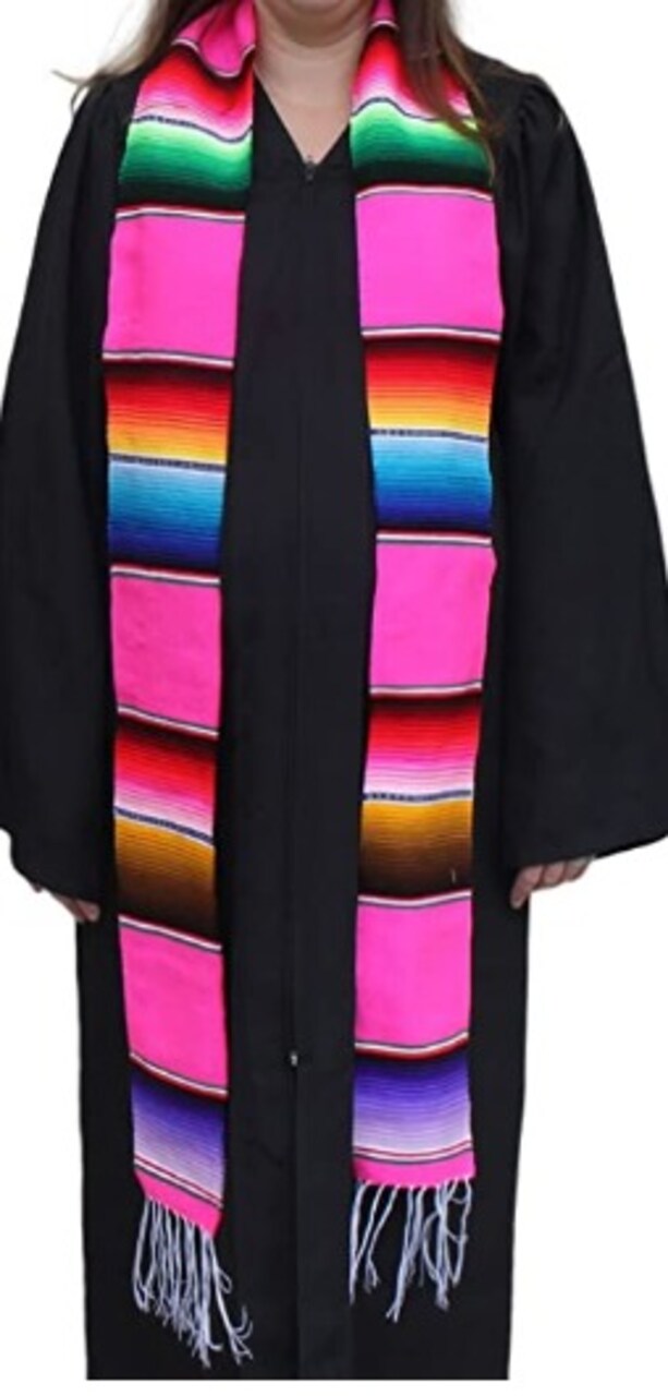 1 Yard Multicolor Mexican Serape Graduation Stole Sash Woven Handmade Fabric with Fringe 5 Inch Width